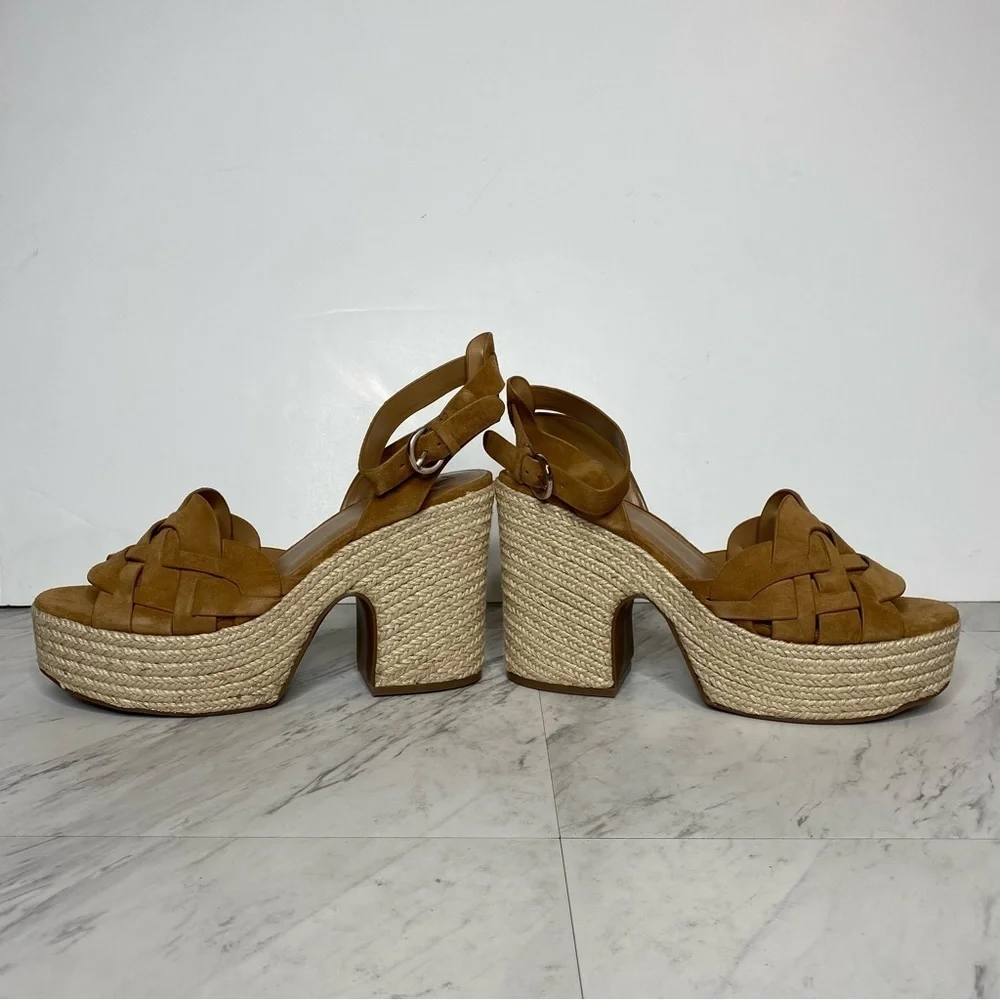 Marc Fisher Oleta Brown Suede Espadrille Platform Heeled Sandal 11M